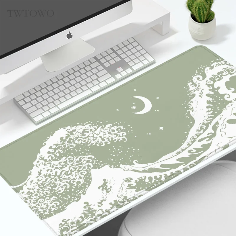 Green Japanese Waves Mouse Pad Não-slip Esteira de Mesa Macia Home Large Gaming Mousepad Teclado Xxl - Imagem 3