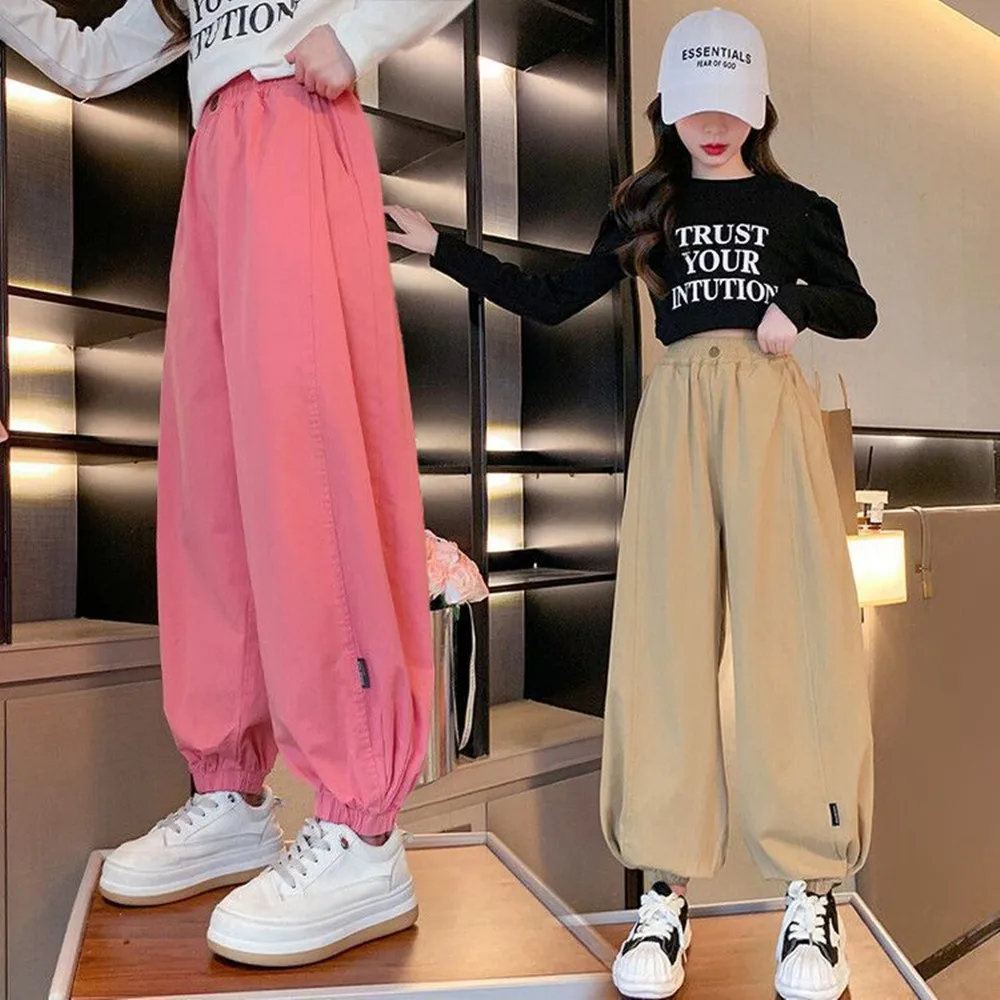 

Летние тонкие брюки для девочек-подростков 2023, репеллент от комаров из ледяного шелка, Однотонные эластичные брюки с манжетами и поясом