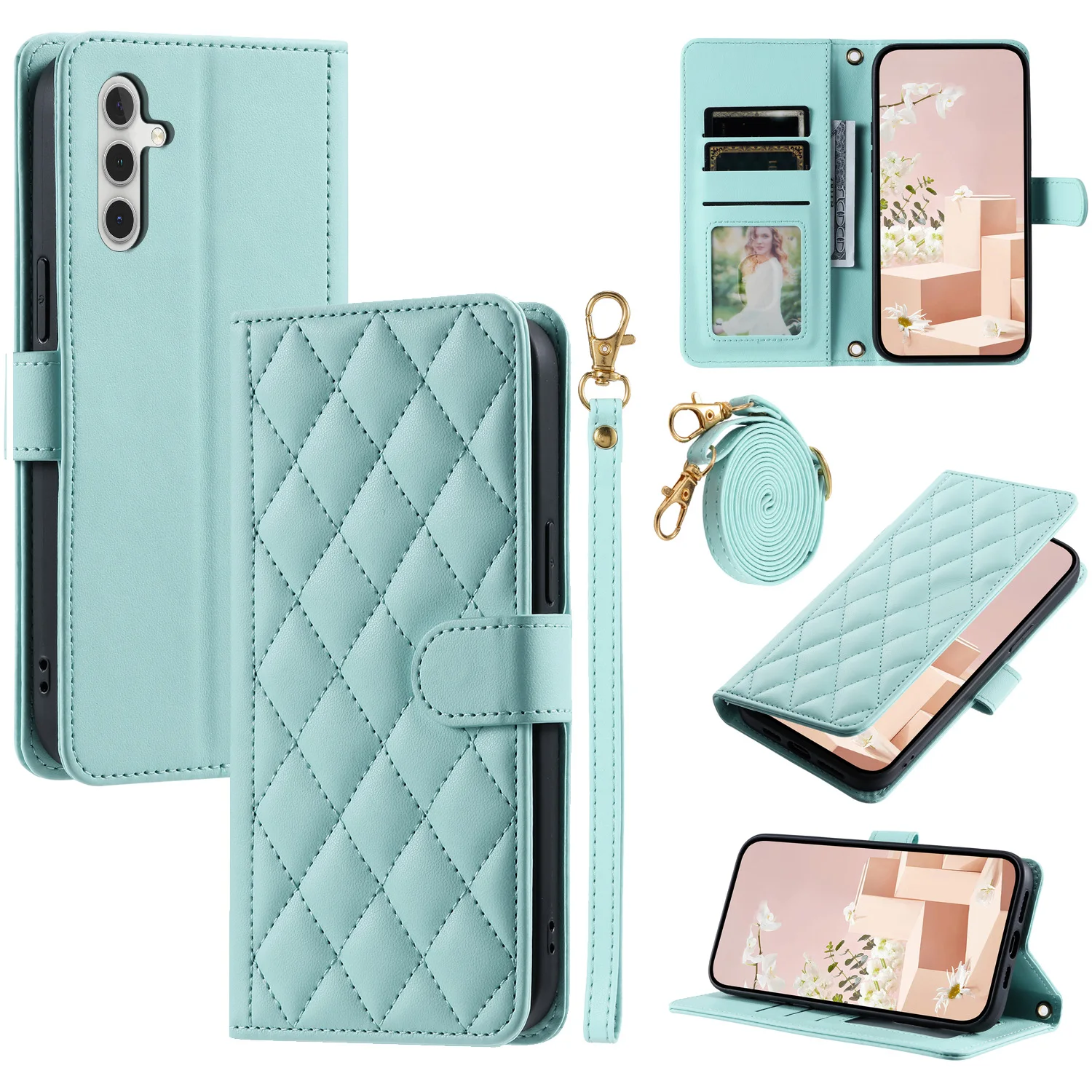 Luxurious Flip Leather Wallet Case with Lanyard and Card Holder
