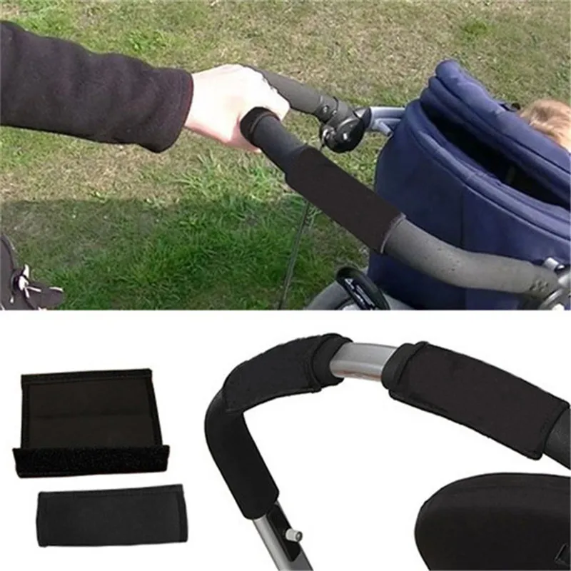 1 Pair Solid New Baby Black Pram Stroller Carriage Front Handle Neoprene Magic Tape Bumper Bar Cover Bebek Arabasi 1