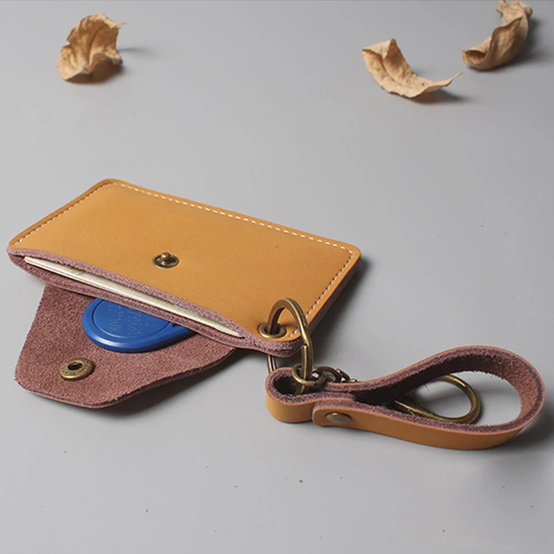 Premium Cowhide Leather RFID Blocking Card Holder – Slim Multi-Pocket Wallet with Keychain