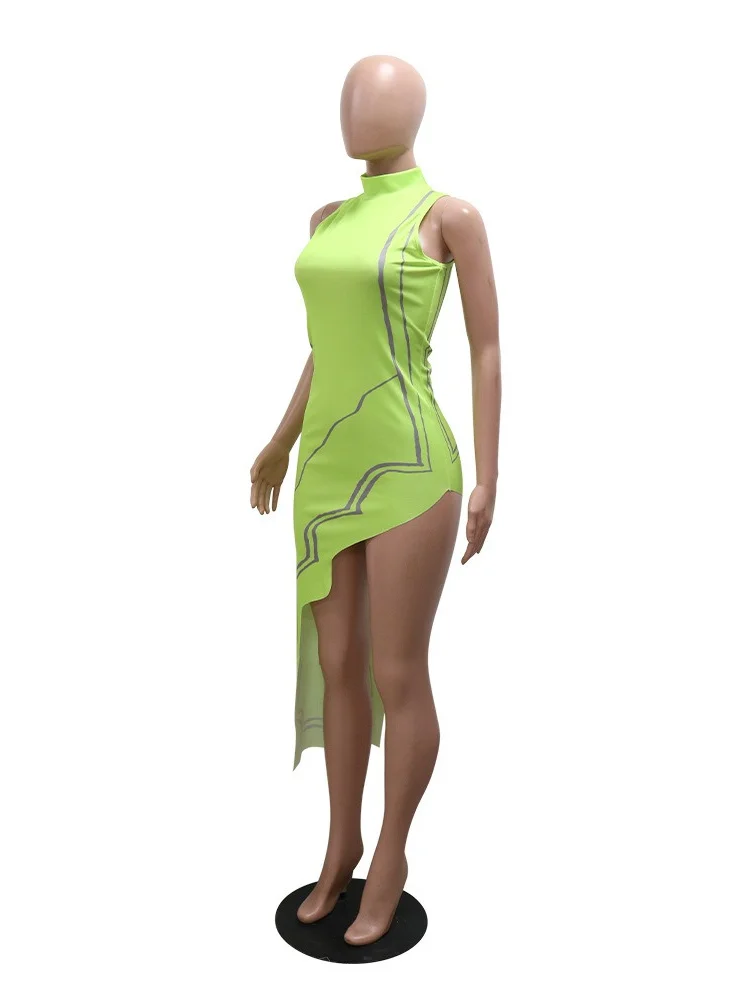 Wmstar Women's Dress New Green Slim and Sexy Sleeveless Wave Print Irregular Party Dress for Women Wholesale Dropshipping 2024
