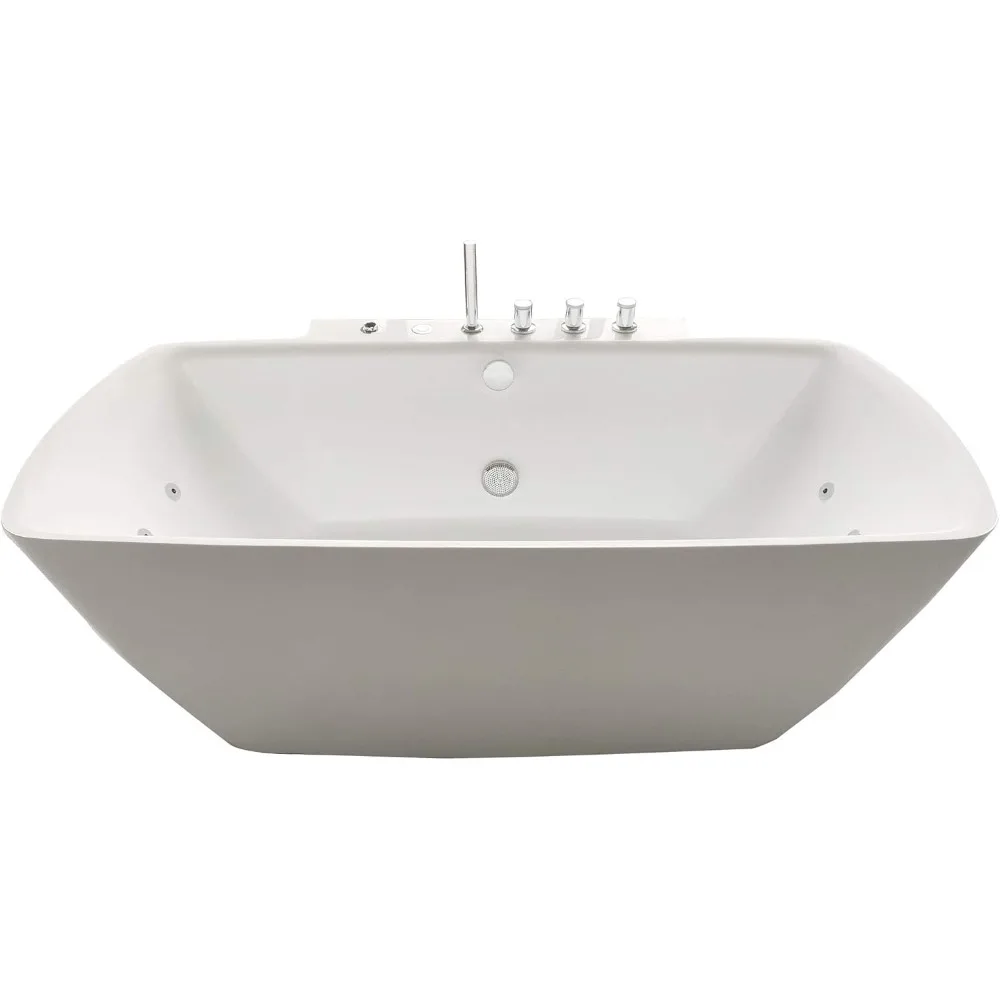 Whirlpool Bathtub with Hydraulic Massage Vortex Jet and Adjustable Bubble Injection System, Handheld Shower, Center Drainage 2