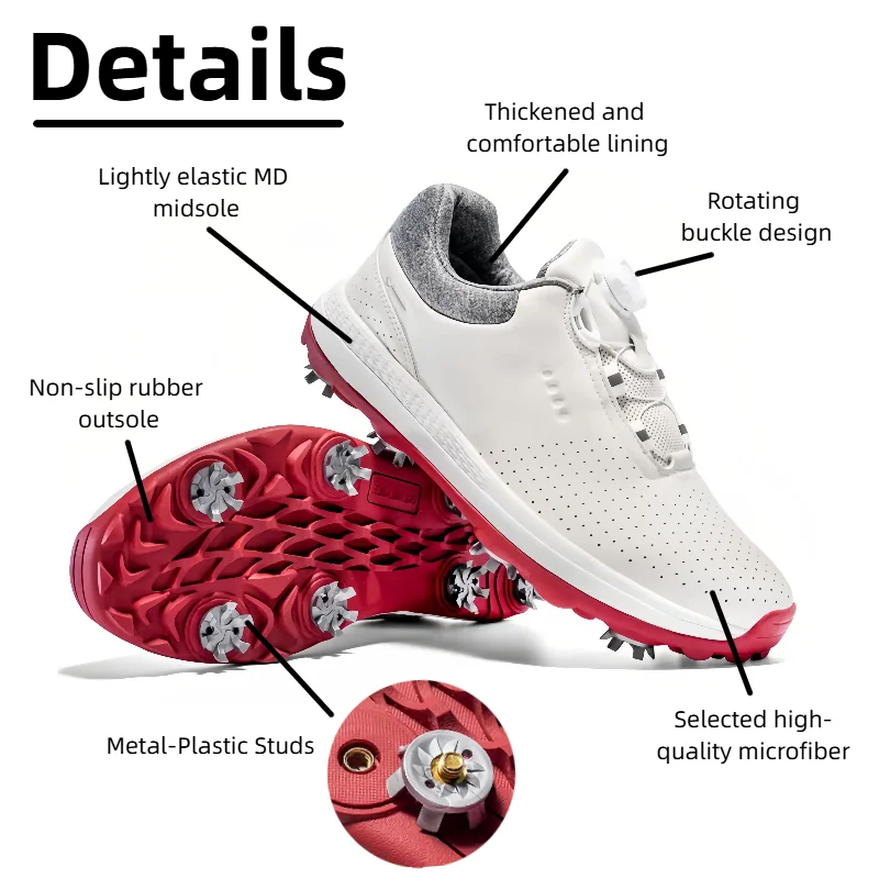 Lightweight Golf Shoes - High Fiber Breathable Upper Golf Non-Slip Rubber Outsole With Metal-Plastic Studs Easy Rotating Buckle