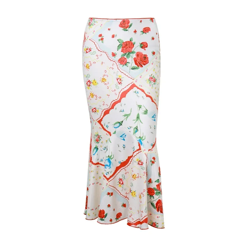 

Женская летняя юбка-годе с заниженной талией и принтом