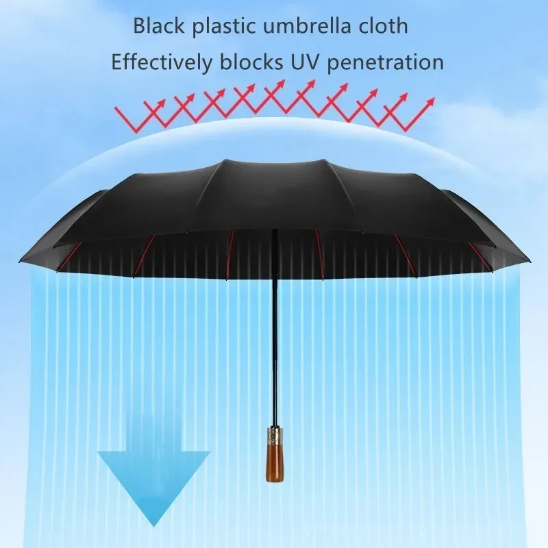 For Mercedes-Benz Rolls-Royce BMW Wooden 12 Bone Short Handle Automatic Folding Black Rubber Sunscreen Car Gift Umbrella