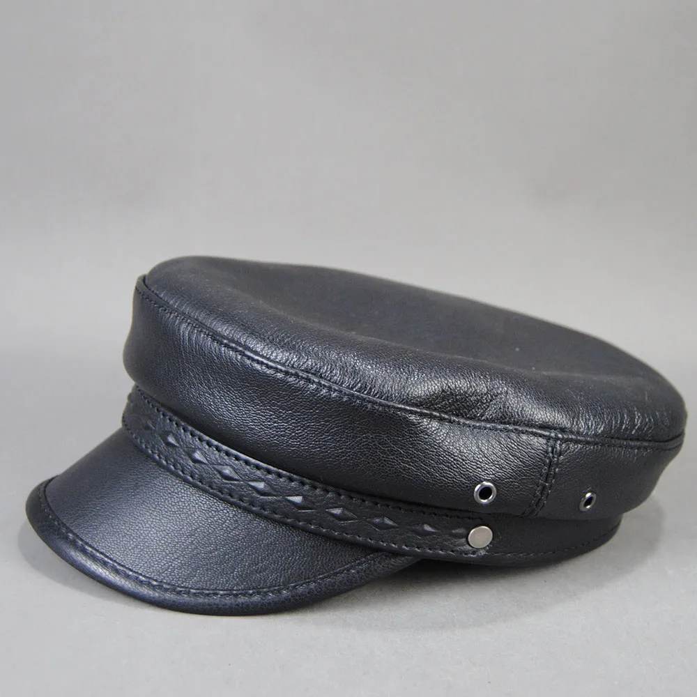 Winter Genuine Ladies 100% Cowhide Leather Baseball Women's Flat Cap Warm Army Military British Vintage Patrol Cadet Elegant Hat 6