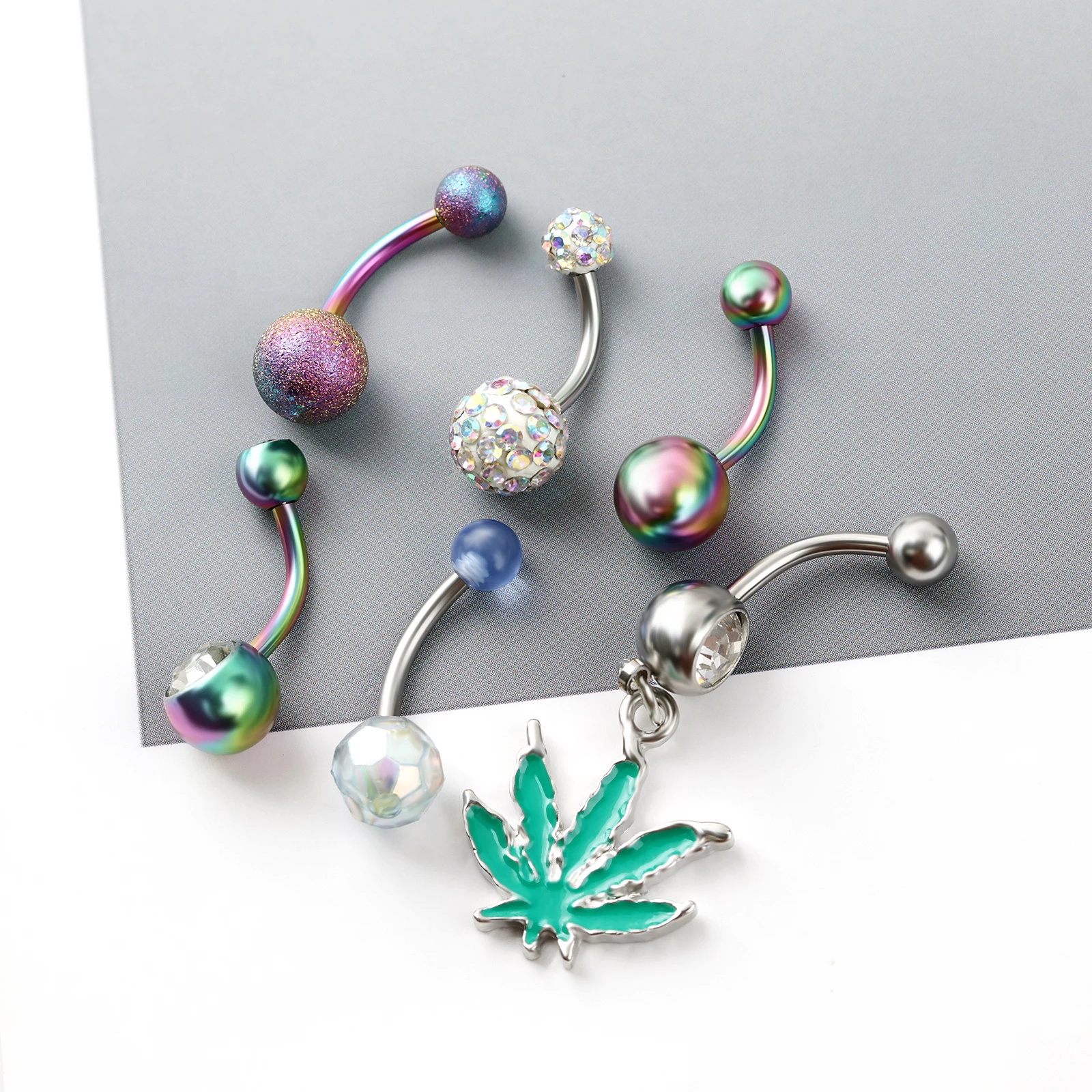 6pcs Stainless Steel Belly Buttron Piercing Set Simple Double Head Round Ball Diamond Belly Ring Piercing Jewelry