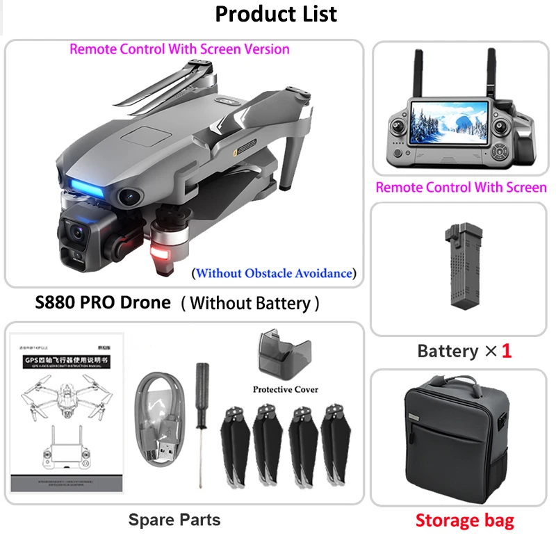 S880 PRO Drone 4K Fotocamera 3-Axis Gimbal GPS Retur Brushless Evitamento Ostacoli Touch Screen RC Quadcopter Giocattoli Regali Pesca Dron - immagine 6