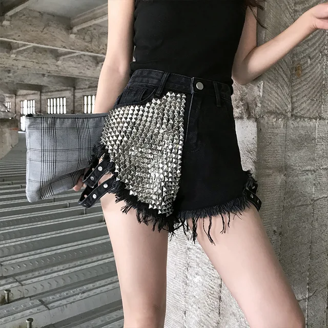 Distressed Spike Denim Shorts 4