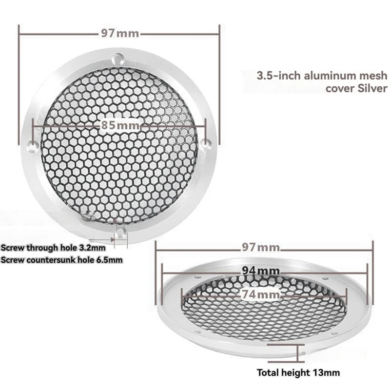 Aluminum Car Tweeter Speaker Grill Cover Full Metal Mesh Grille for Audio Enhancement 3.5Inch