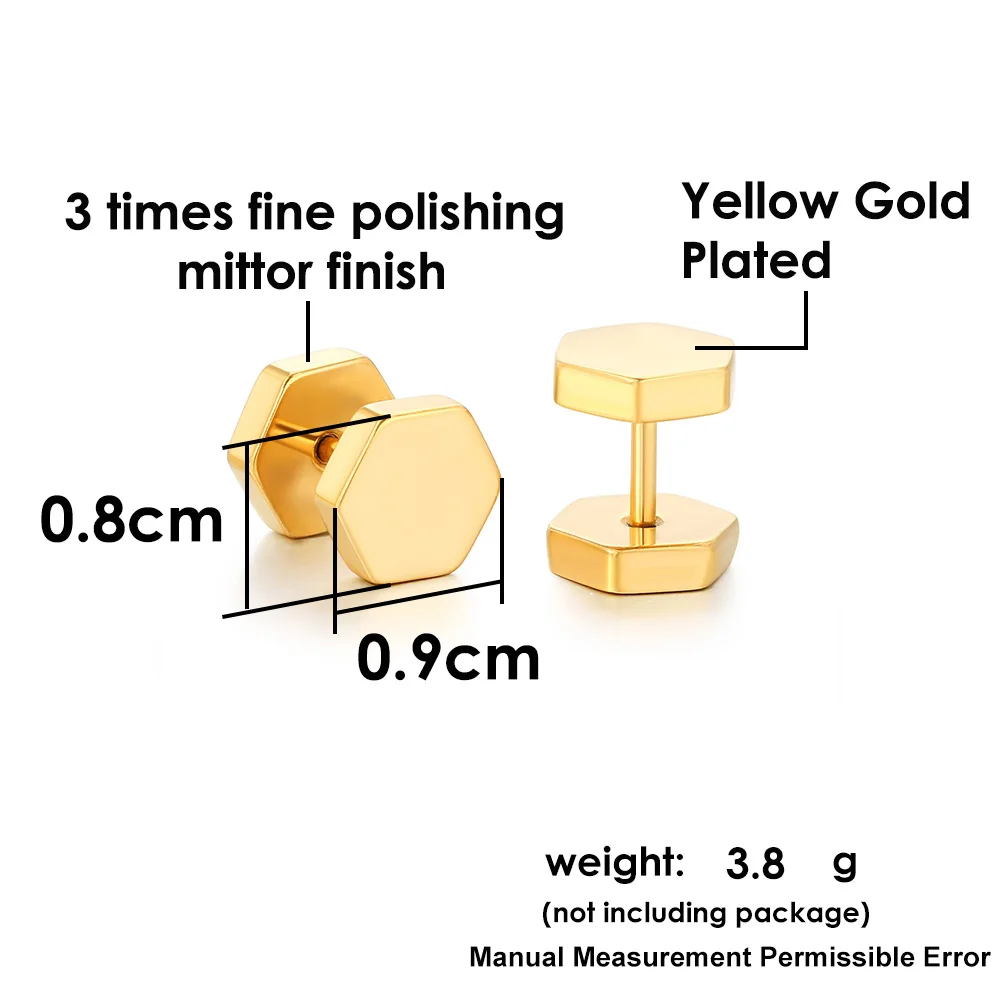 Hiphop Simple Style Triangle Square Earrings For Men Women Smooth Surface Gold Color Geometry Stud Earings Ear Jewelry Trendy