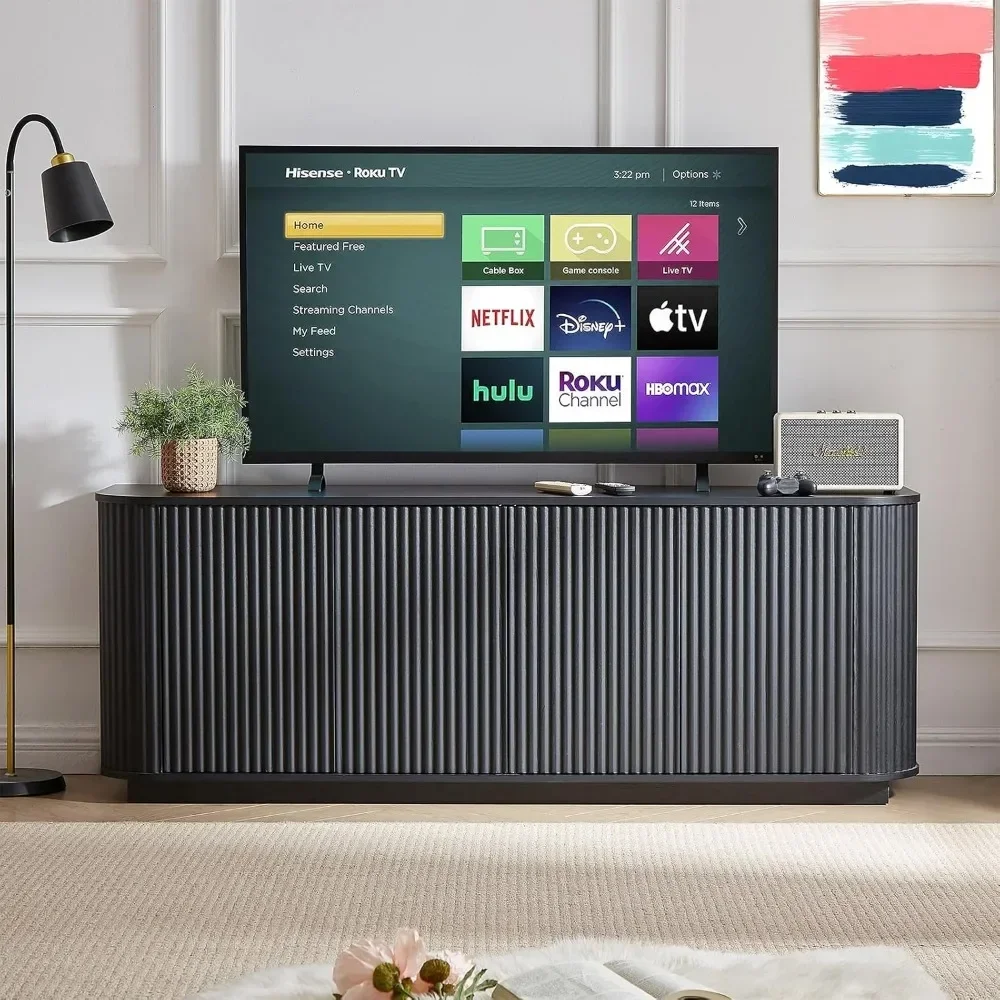 64" Sideboards with Storage, Adjustable Shelves, Wooden Vertical Striped Cabinet, Accent Cabinet, Modern Sideboards 4