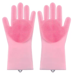 Silicone Pet Grooming and Cleaning Glove with Hair Removal and Scrubbing Features (Pink)