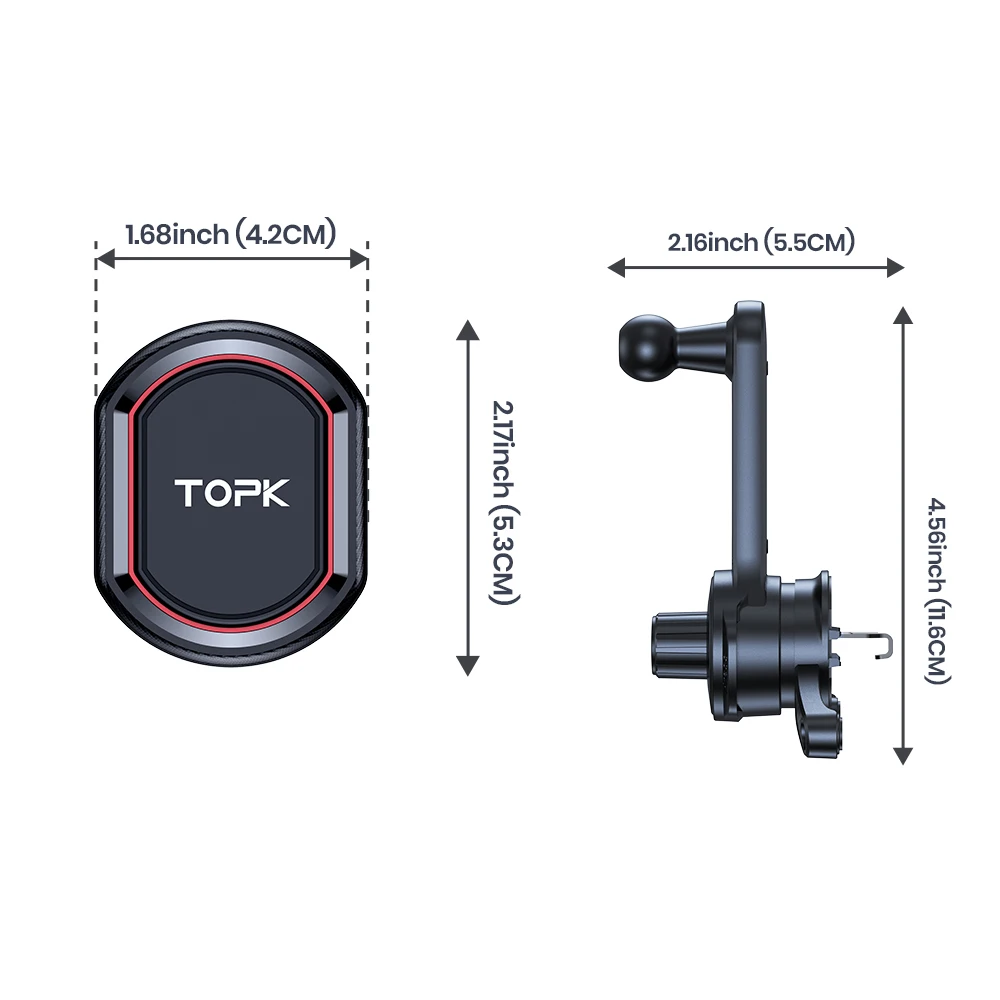 Magnetic Car Phone Mount,3-Point Support 360° Extended Arm Extendable Metal Hook