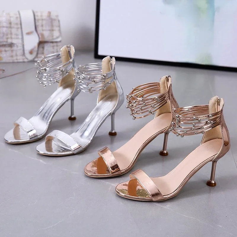 Women's sandals Summer Slotted Open Toe High Heels Gold Silver Sequins Liuding Roman Sandals sandals women 2024