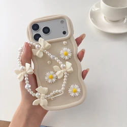 Elegant Flower Pearl Chain Phone Case with Wave Design for OPPO A72 4G (White)