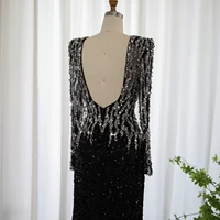 Luxury Black Mermaid Dubai Evening Dresses 2023 Elegant V-Neck Long Sleeves Arabic Women Formal Party Gowns SZ250 7