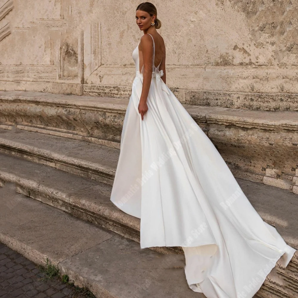 Elegant Women A-Line Wedding Dresses Romantic Deep V-Neck Princess Bride Gowns Engagement Banquet Vestidos De Novias Customized 3