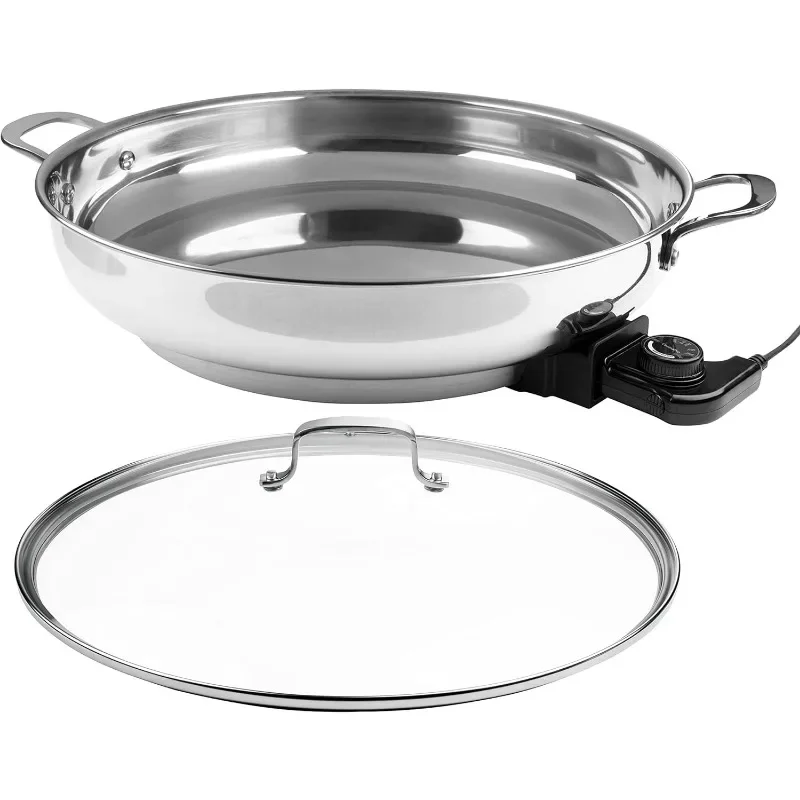 Electric Skillet By Cucina Pro - 18/10 Stainless Steel Frying Pan with Tempered Glass Lid,Handle,16" Round,Includes Recipe Guide 6