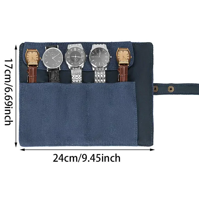 Premium Canvas Watch Band Roll Organizer with 5 Individual Slots, Portable Travel Stora... - SKU WBRO1546 - UGI Packaging