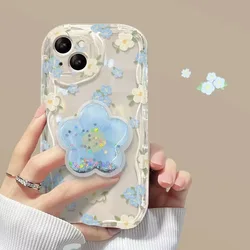 Chic Blue Floral Quicksand Grip Phone Case with Soft Holder - Samsung A04E (1)