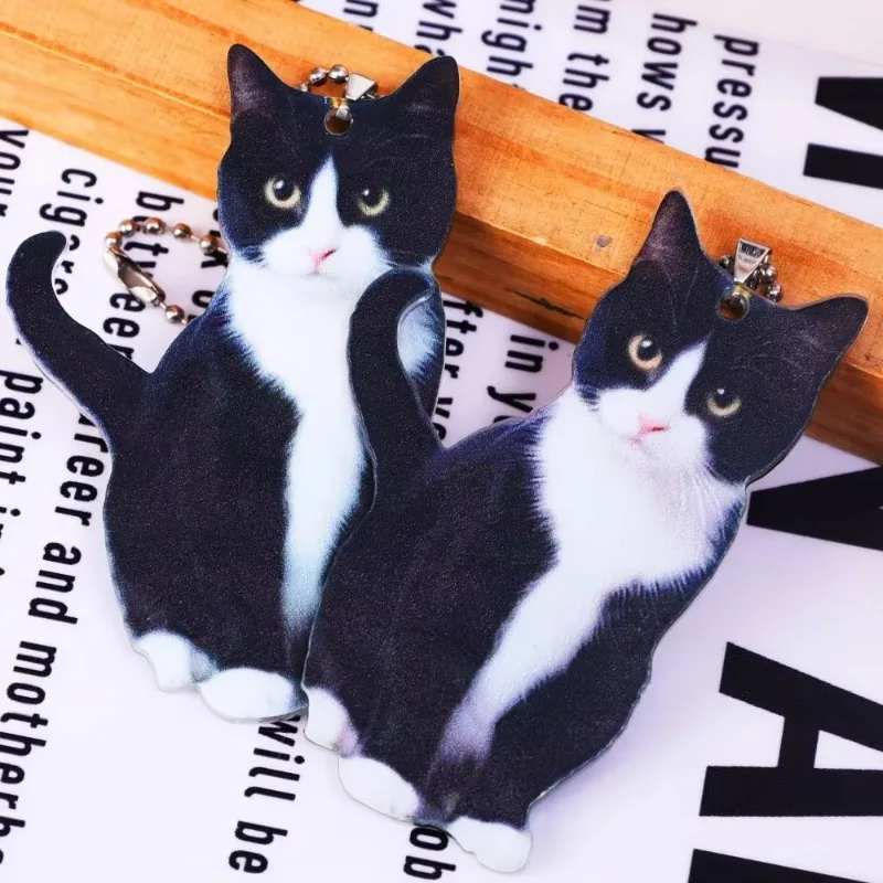 시뮬레이션 고양이 펜던트 자동차 백미러, 2D 플랫 아크릴 펜던트, 자동차 키체인, 전화 핸드백, 새끼 고양이 장식, 걸이식 장식