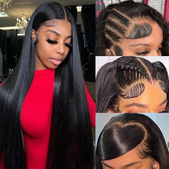 Alternative view of Real Full Lace Wigs Human Hair Straight Lace Front Natural Virgin Hair Wig For Women Pre Plucked HD Transparent Lace Frontal Wig