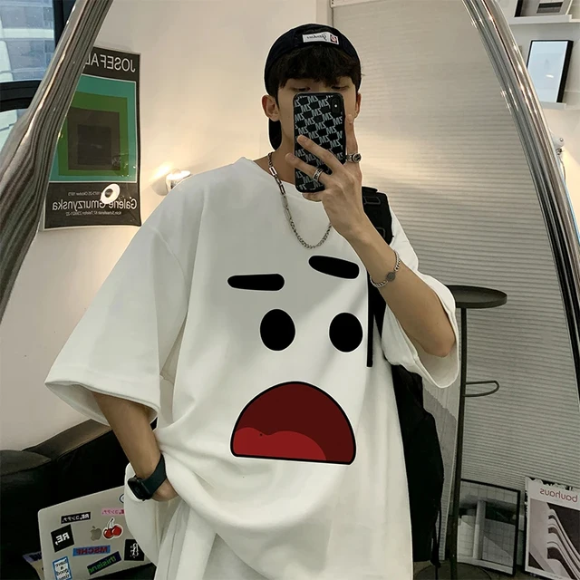 Korean Men's Polyester Oversized T-shirts  Mens T Shirt Casual Summer Wear Emote Fashion Print White Tee Shirts for Men Clothing 3