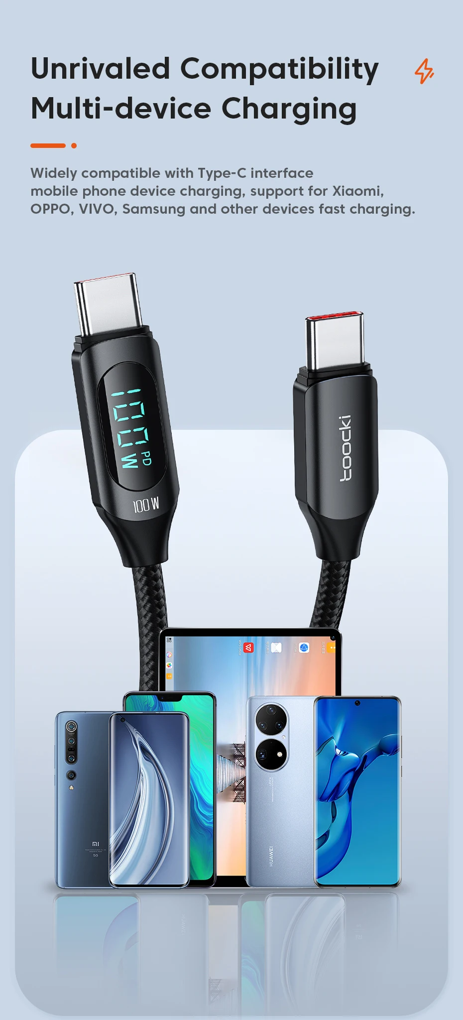 Toocki PD100W Digitalanzeige USB-C-Kabel für iPhone 16 15 Xiaomi Huawei Schnellladung für MacBook iPad Typ C auf Typ-C-Kabel – Detail 7