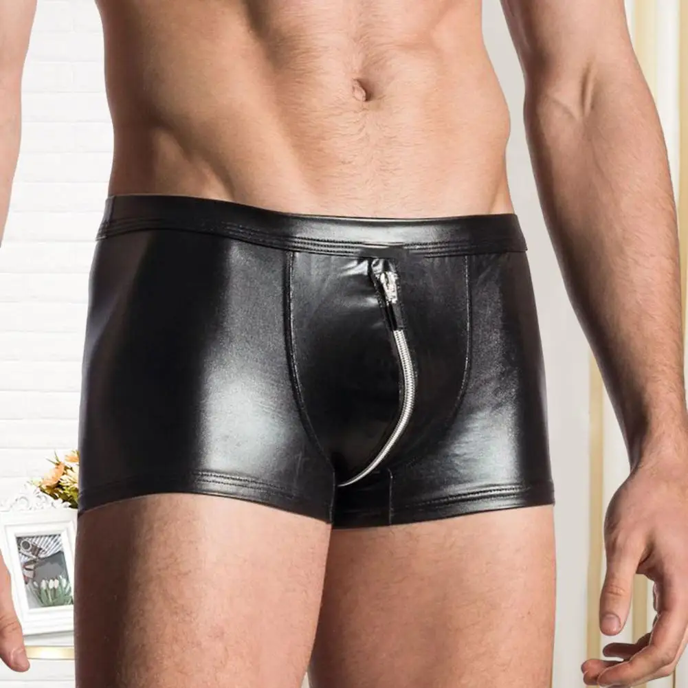 

Men Briefs Faux Leather Zipper Panties Sexy Male Boxer Underwear Shorts Stretch Close Fit Underpants Thin Fashion Male Panties