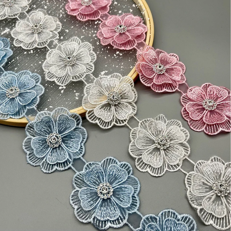 

15Yards Organza Flower Lace Trim Applique Two Layers Petal Ribbon Embroidered Fabric Sew Craft DIY Handmade Cloth Tape