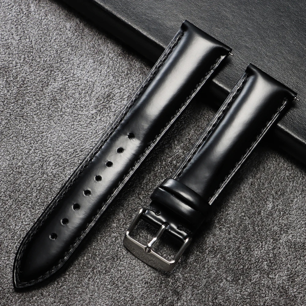 Vintage Polished Cowhide Quick Release Stitching Watch Strap, 20-22mm Universal Wristband