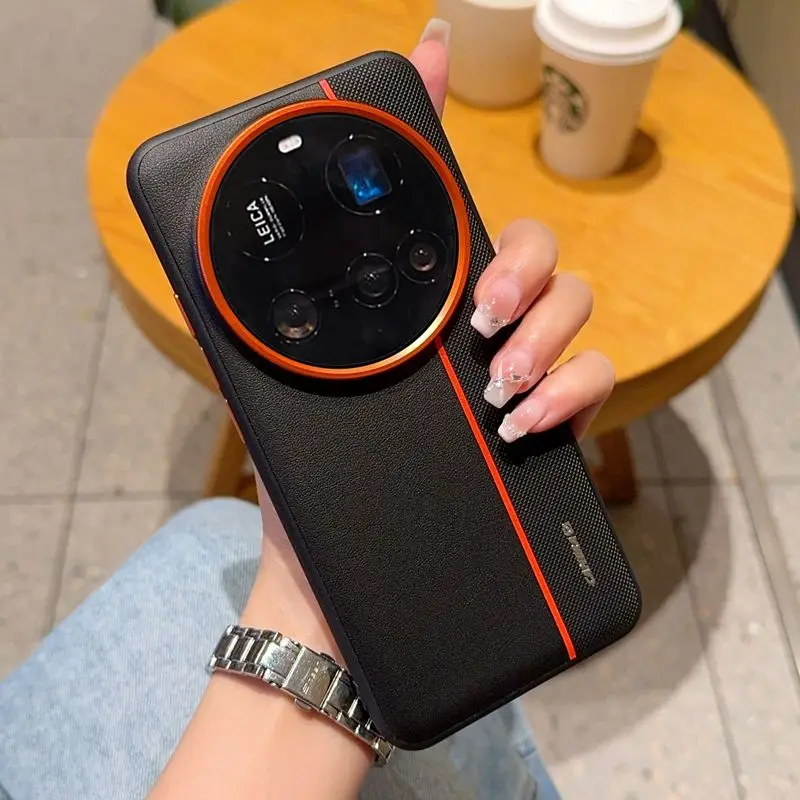 Luxury Shock-Resistant Genuine Leather Case with Metal Lens & Simple Texture Design