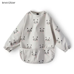 Waterproof Long Sleeve Baby Feeding Bib with Pocket - M(12-36M) (Gray Panda)