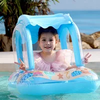 Baby Swimming Float with Sun Canopy Toddler Inflatable Swim Ring Pool Toys for 0-5Y Float Seat Kids Outdoor Water Fun Toys 2