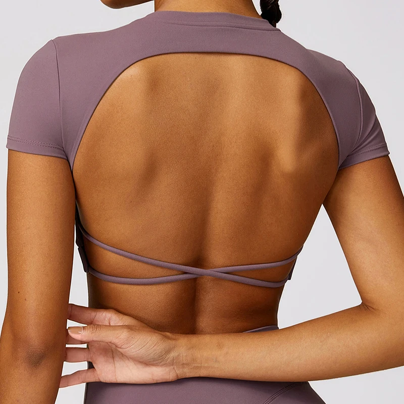 Backless Sports Short Shirts Women Gym Fitness Sexy Crop Top Quick-Drying Yoga Clothing Breather Workout Sportswear yoga top yoga shirt sports shirt sports t shirt