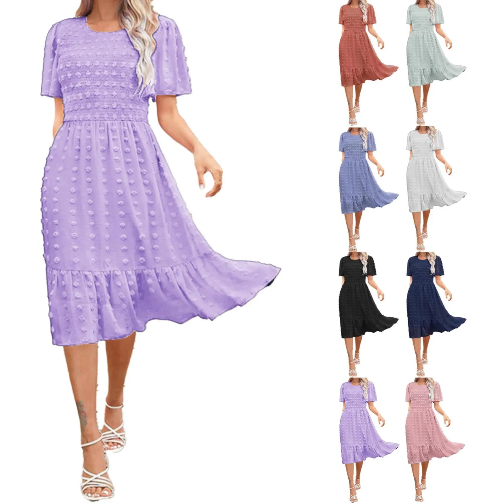 

Casual Summer Dress Jacquard Polka Dot Layered Pleated Mid Length Dress Casual Dress for Juniors Womens Cocktail Dresses Summer