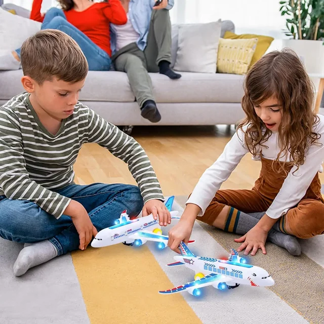Electronic Aeroplane Toy with Music Autopilot Flash Sound Aircraft Automatic Rotation Plane Educational Toy Gift For Children 4