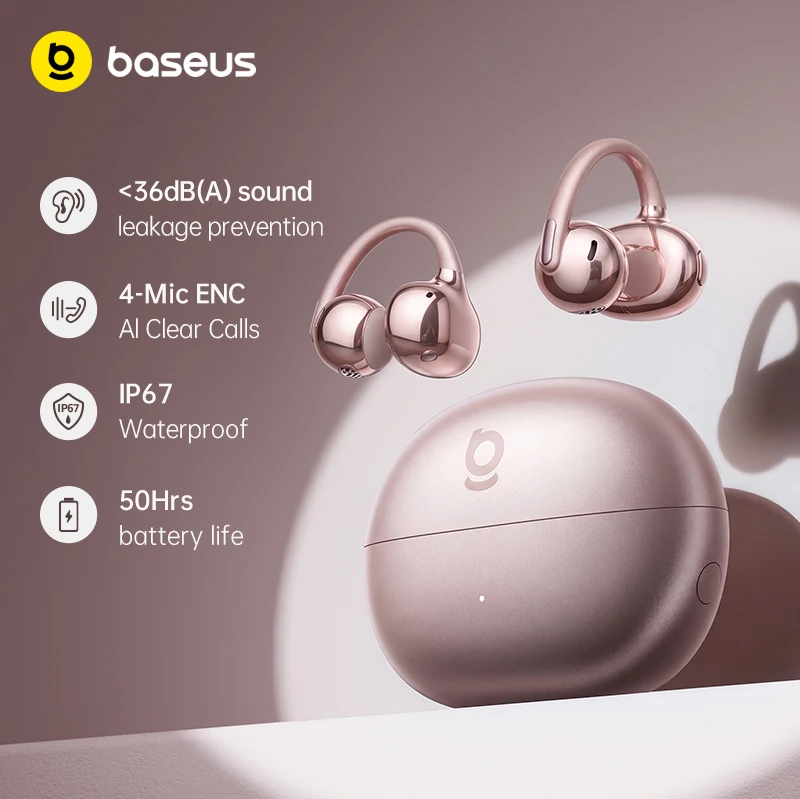 Baseus Bowie MC2 S Open-Ear Kabellose Kopfhörer Bluetooth 6.0 Komfort-Clip-On Sport-Ohrhörer 4-Mikrofon KI Klare Anrufe 50 Std. Spielzeit