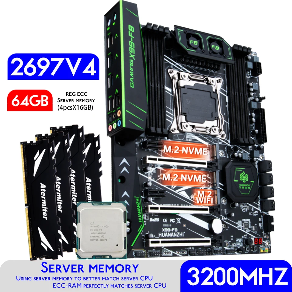HUANANZHI X99 F8 X99 Motherboard With XEON E5 2697 v4 With 64GB 4
