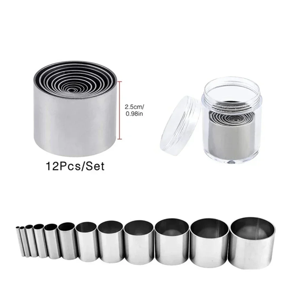 12Pcs 12 Sizes Hole Hollow Punch Cutter Set Storage Case Silver Stainless Steel Cutter Molds Circle Clay Cutters DIY Access