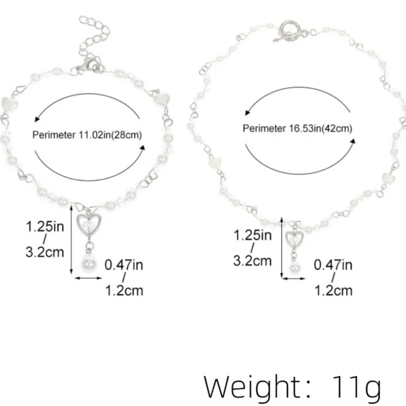 Elegant Pearl Splicing Heart Charm Chain Pendant Necklace Bracelet Jewelry Sets for Women beaded Statement Jewelry