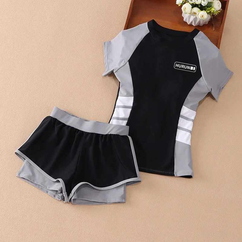 Girls' Swimming Costumes Split Short-sleeved Sunscreen Middle and Older Children Beach Swimming Costume Two-piece Setdropshippin