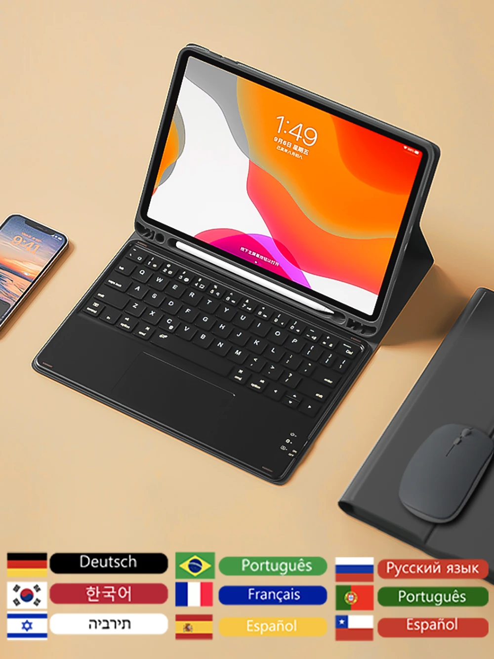 Premium Touchpad Keyboard Case with Wireless Mouse and Tablet Cover