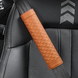 Luxury Leather Car Seat Belt Shoulder Cover - Embroidered, Wear - Resistant, Non - Slip Safety Accessory (Borwn)