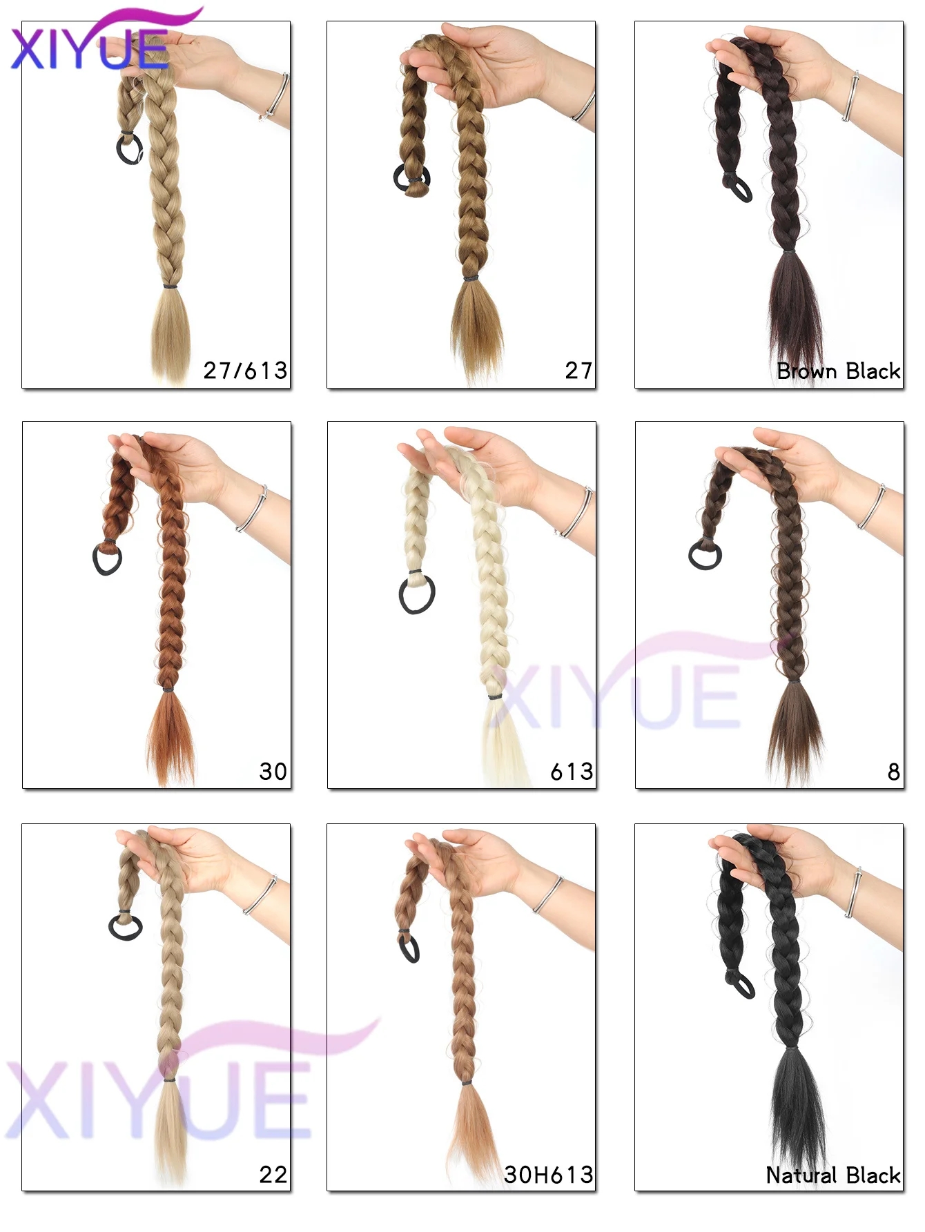 XIYUE Synthetic Long Twist Braid Ponytail Extensions With Rubber Band 24 Inch Boxing Braided Hair Extensions For Women Daily Use