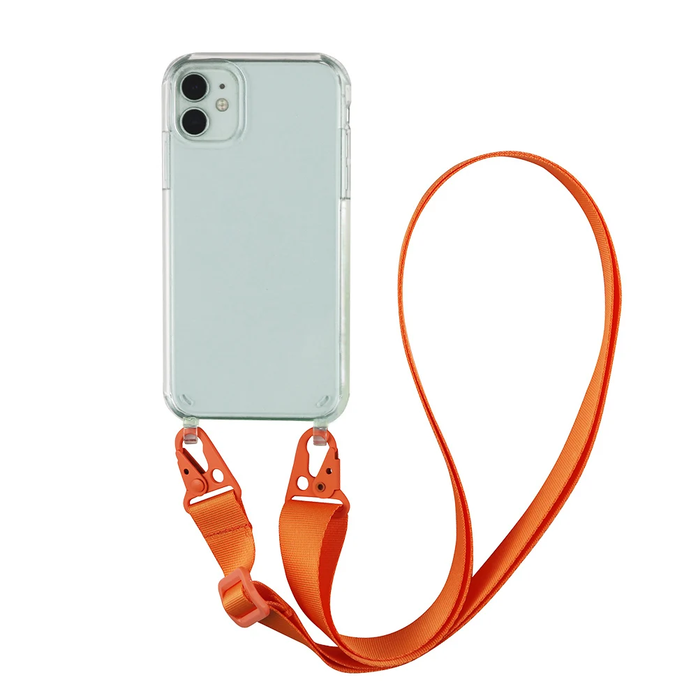 Transparent TPU+PC Crossbody Necklace Phone Case with Fashion Lanyard Cover