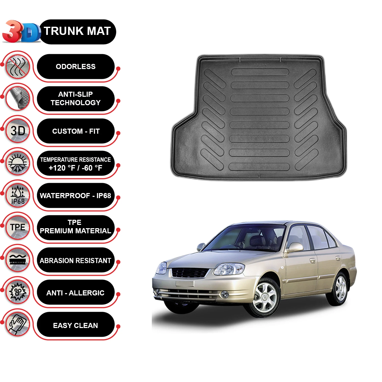 

Hyundai Accent 2000-2005 Cargo Liner Rear Trunk Floor Mat