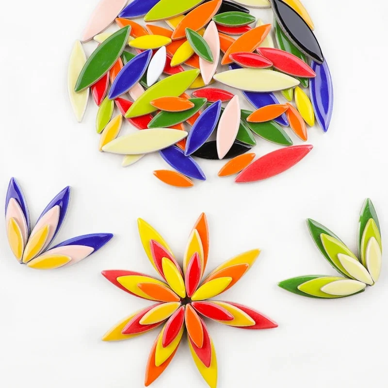 Description Picture 3 of item400g/14oz Ceramic Petal Mosaic Tiles DIY Porcelain Leaf Tile Willow Leaves Mosaic Making Stones 3-Sizes-Mix 4mm/0.15in Thickness